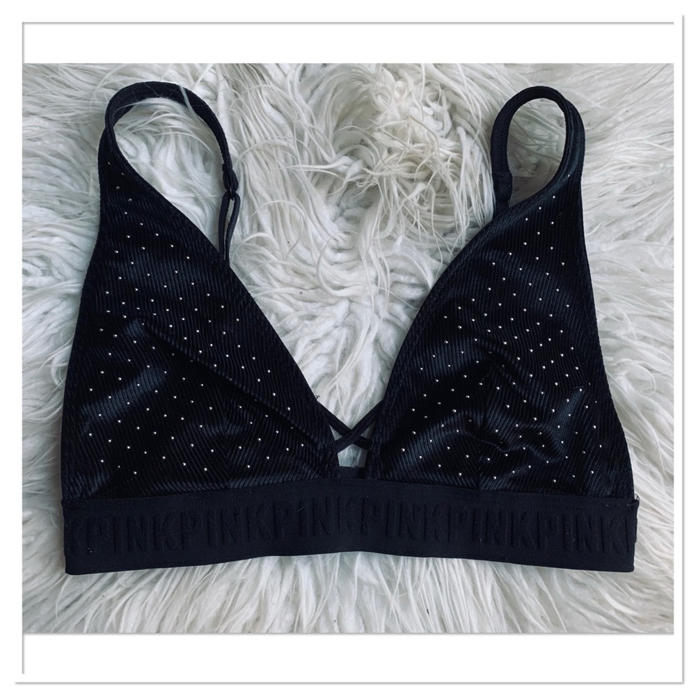 Victoria’s Secret Pink Triangle Cup Velvet Ribbed Studded Bralette Size Small